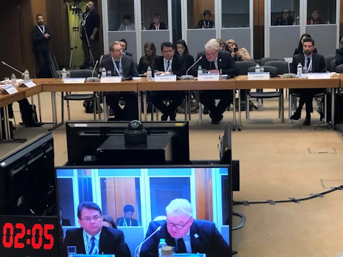 Sigurður Ingi Jóhannsson samgöngu- og sveitarstjórnarráðherra flytur ávarp á ráðherrafundi OECD um byggðaþróun.