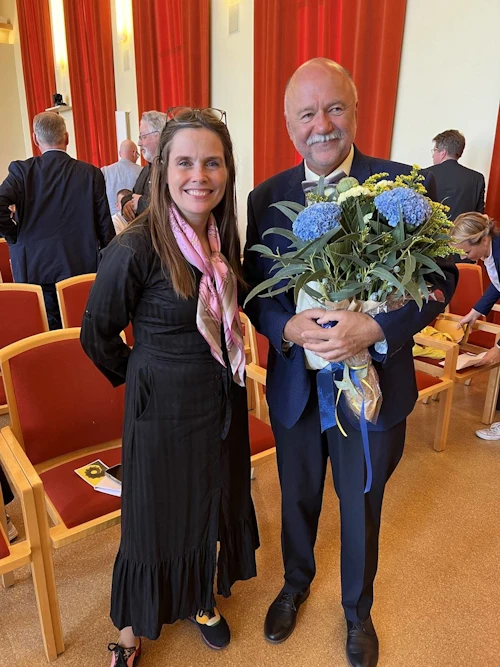 Katrín Jakobsdóttir forsætisráðherra og Andrej Kúrkov, handhafi bókmenntaverðlauna Halldórs Laxness 2022.