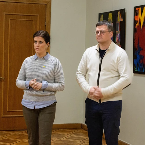Þórdís Kolbrún Reykfjörð Gylfadóttir utanríkisráðherra og Dmytro Kuleba, utanríkisráðherra Úkraínu.