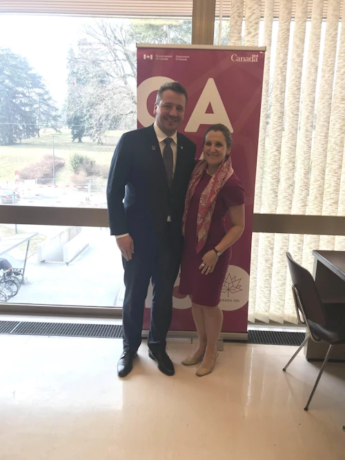 Guðlaugur Þór Þórðarson utanríkisráðherra og Chrystia Freeland, utanríkisráðherra Kanada.