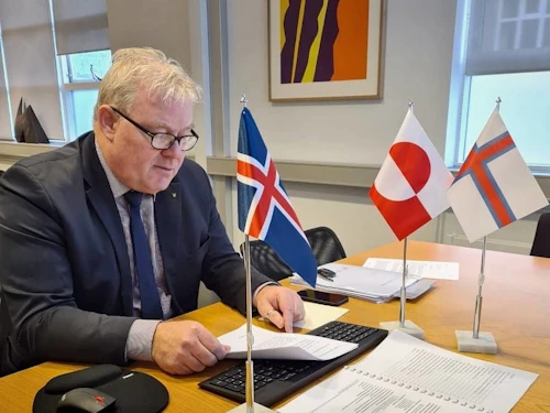 Sigurður Ingi Jóhannsson, samstarfsráðherra Norðurlanda, flytur ávarp á ársfundi Vestnorræna ráðsins.