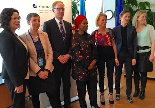 Eygló Harðardóttir, félags- og húsnæðismálaráðherra ásamt ráðherrum jafnréttismála á hinum Norðurlöndunum og framkvæmdastjóra UN Women.