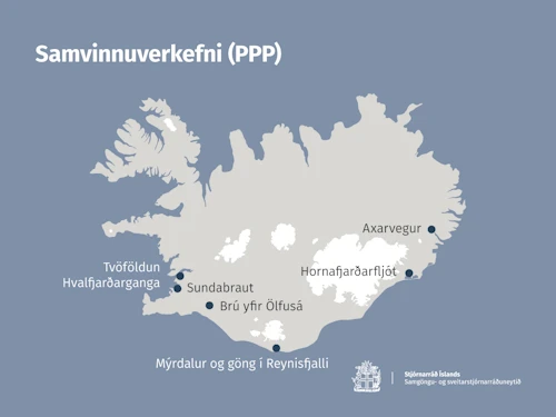 Verkefnin sex sem fyrirhugað er að fjármagna í samvinnu við einkaaðila.
