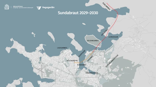 Lega Sundabrautar annars vegar með Sundabrú yfir Kleppsvík og hins vegar frá Gufunesi yfir á Kjalarnes