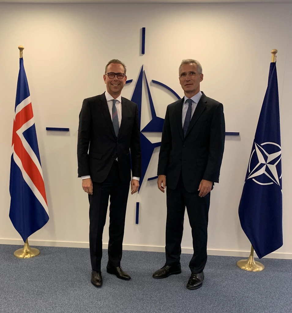 Hermann Ingólfsson sendiherra og Jens Stoltenberg, aðalfrkvstj. Atlantshafsbandalagsins