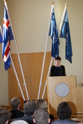 Ragna Árnadóttir flytur erindi á málþingi Orators